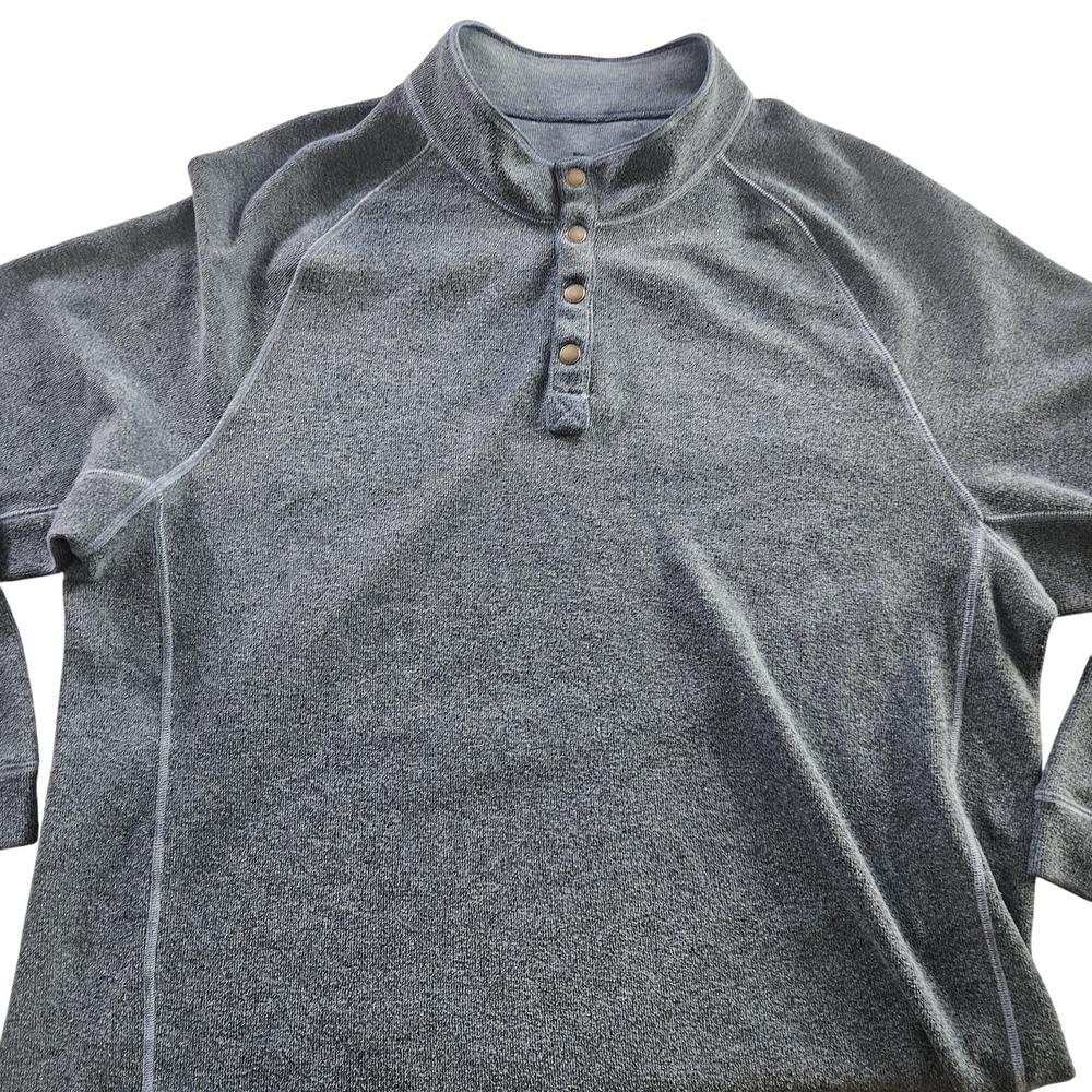 Tommy Bahama Sweatshirt Mens 3XL Blue Heather Snap Henley Pullover Marlin‎ Logo